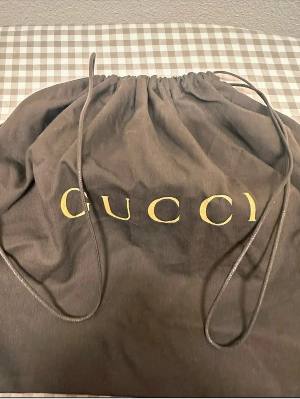 Gucci Brown Fabric Bag with Gold Logo
